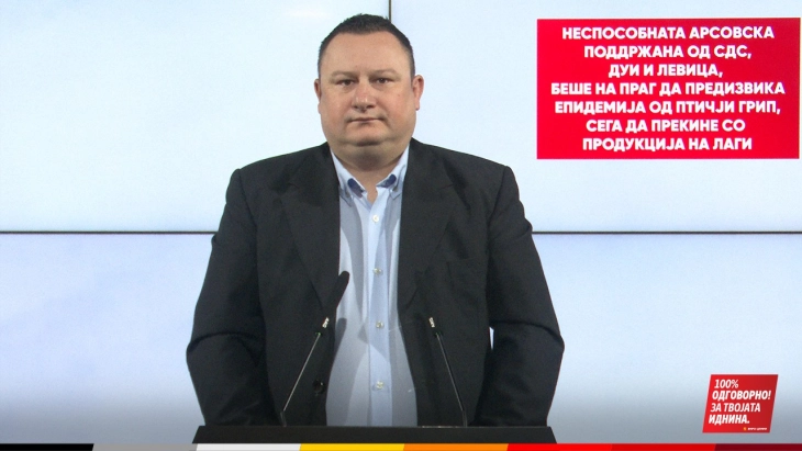 Кирков: Неспособната Арсовска поддржана од СДС, ДУИ и Левица, беше на праг да предизвика епидемија од птичји грип