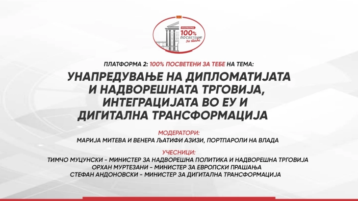 Платформа: 100% посветени за тебе „Унапредување на дипломатијата и надворешната трговија, интеграцијата во ЕУ и дигитална трансформација“