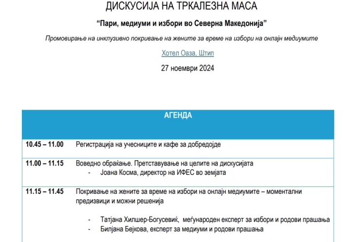 Тркалезна маса „Промовирање на инклузивно покривање на жените за време на избори на онлајн медиумите” во Штип