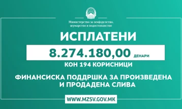 МЗШВ:  Ќе биде исплатена финансиска поддршка за произведена и продадена слива