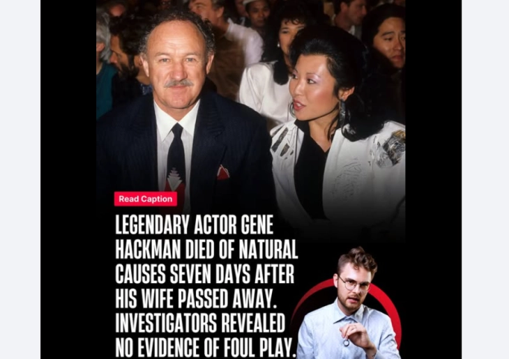 Gene Hackman died of heart disease one week after his wife's death