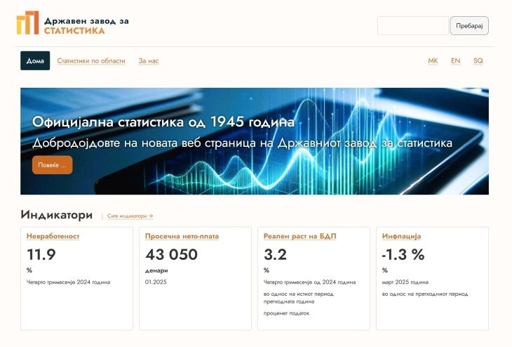 Нова веб-страница на Државниот завод за статистика