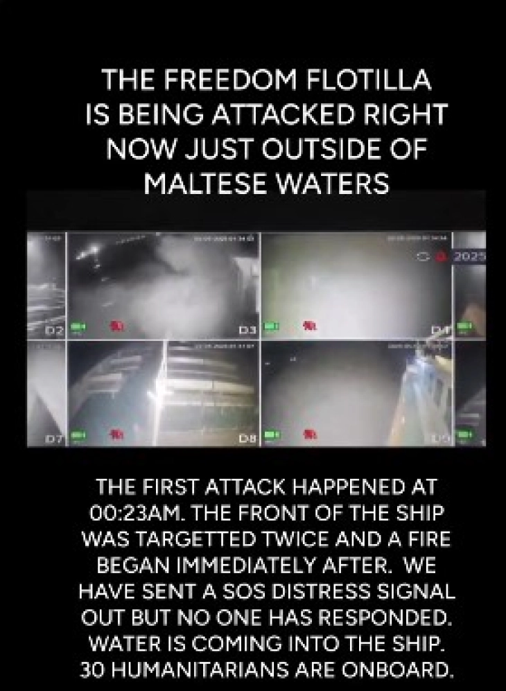 Брод со пропалестински активисти тоне кај Малта: „Погодени сме од дрон“