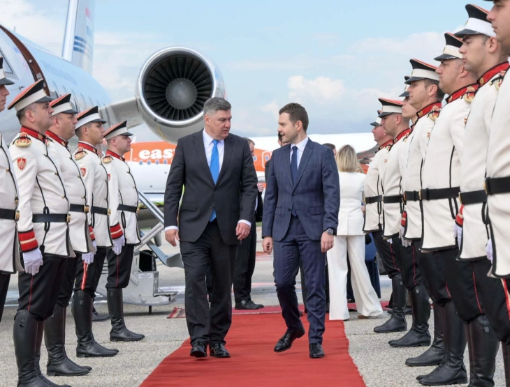 Croatian President Milanović arrives for an official visit to North Macedonia
