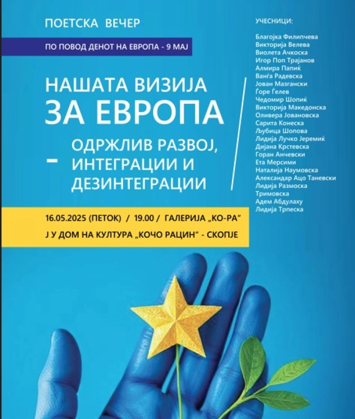 Поетска вечер „Нашата визија за Европа“ во галеријата „КО-РА“