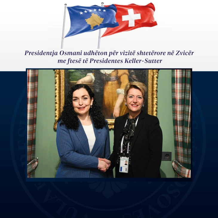 Presidentja Osmani udhëton për vizitë shtetërore në Zvicër me ftesë të presidentes Keler-Suter