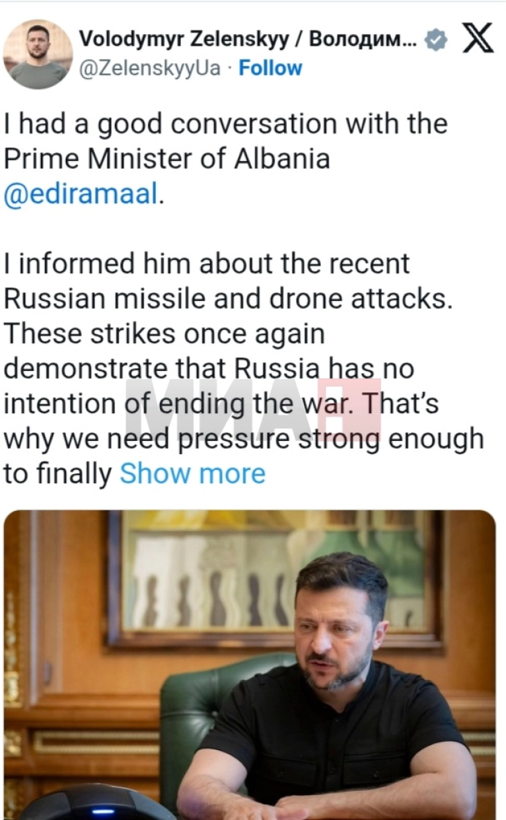 Bisedë telefonike Zelenski - Rama: Biseduam  për bashkëpunim me partnerët evropianë, e ftova të marrë pjesë në samitin Ukrainë-Evropa Juglindore