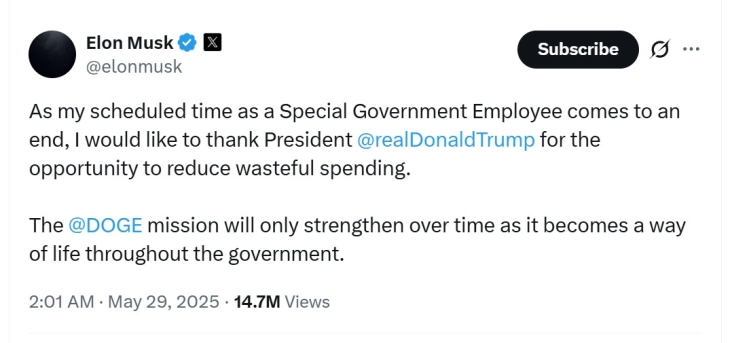 Маск потврди дека ја напушта администрацијата на Трамп