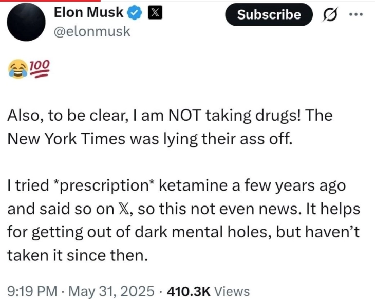 Илон Маск: Не земам дрога