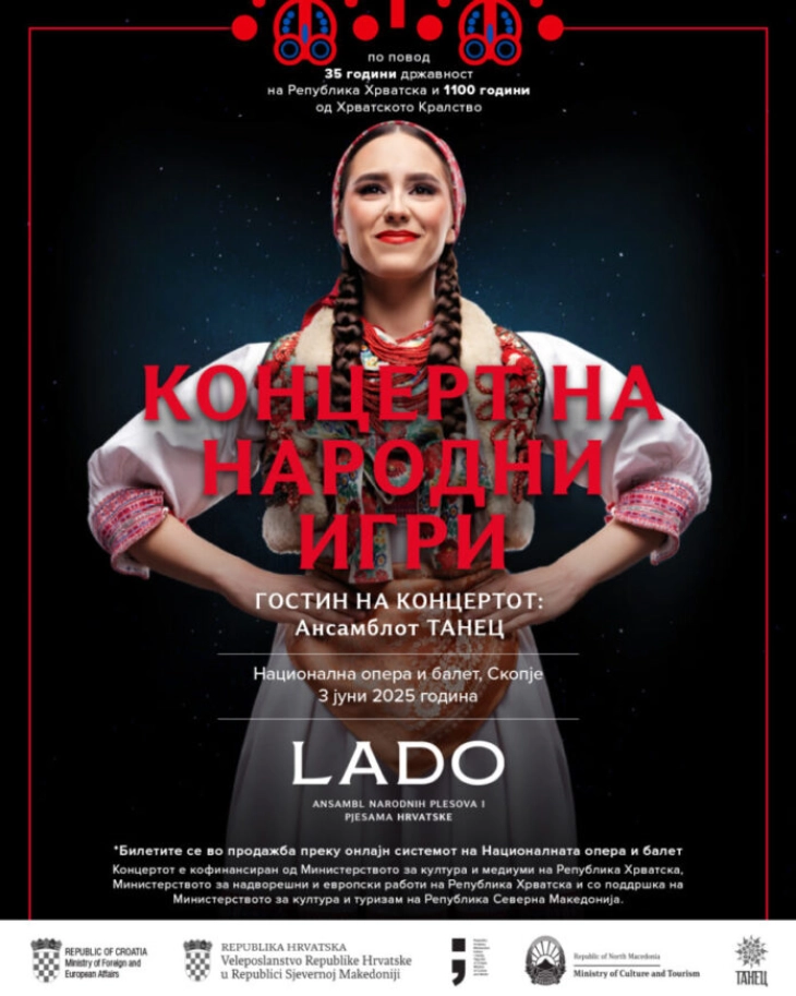 Концерт на хрватскиот ансамбл „Ладо“ во Националната опера и балет Скопје, гостин македонски „Танец“