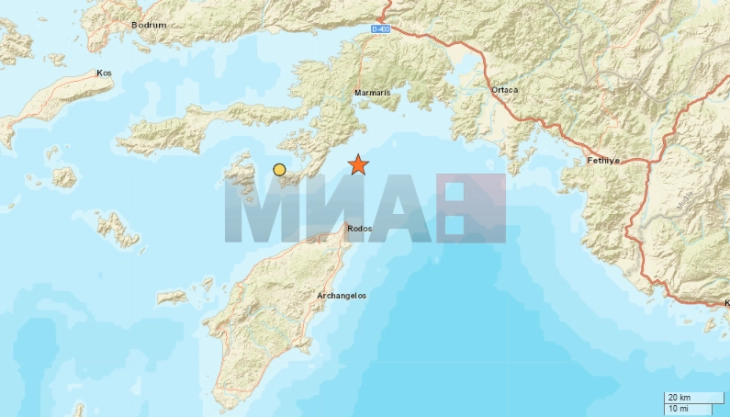 Земјотрес со јачина од 5,8 степени меѓу грчкиот остров Родос и турското крајбрежје