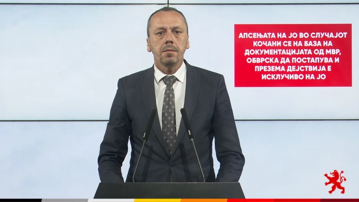 Петрушевски: Апсењата на ЈО во случајот Кочани се на база на документацијата од МВР, обврска да постапува и презема дејствија е исклучиво на ЈО