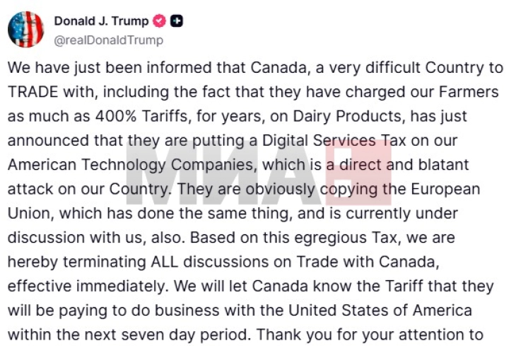 Tramp: Po ndërpresim bisedimet tregtare me Kanadanë dhe vendosim tarifa të reja