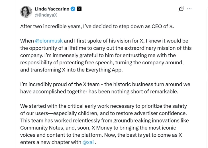 Извршната директорка на X поднесе оставка