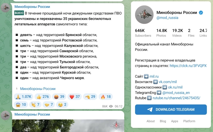 Руската ПВО соборила 35 украински дронови над девет региони