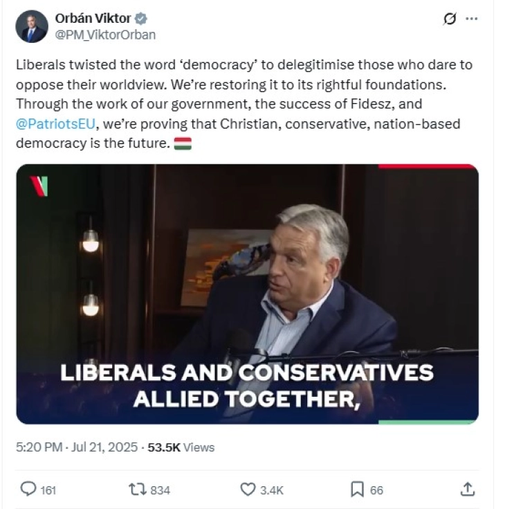 Орбан: Христијанските и конзервативните вредности не се спротивни на демократијата