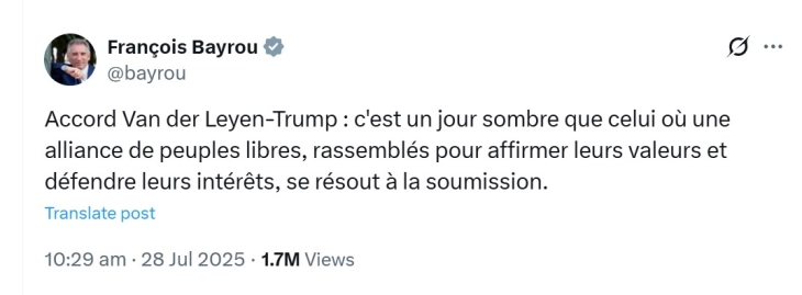 Бајру: Трговскиот договор меѓу САД и ЕУ е црн ден за Европа