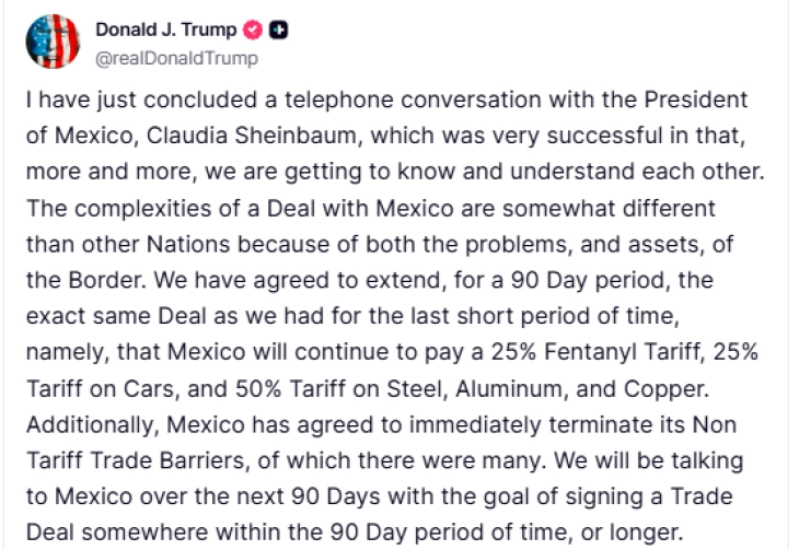 Трамп го продолжи трговскиот договор со Мексико за 90 денови