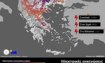 Dje pasdite janë regjistruar mbi 10.000 rrufe në Greqinë veriore dhe qendrore