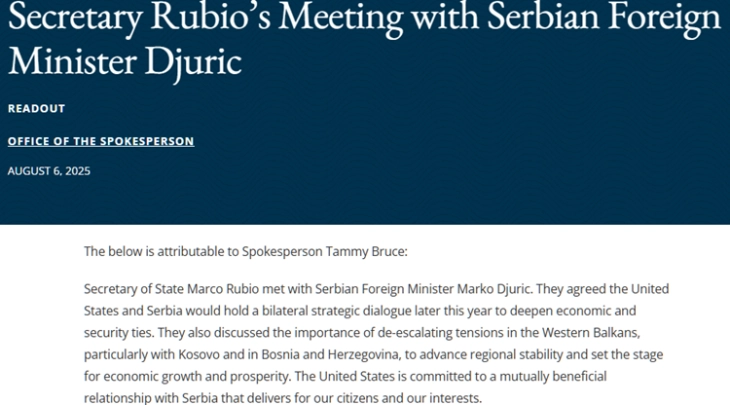 Ѓуриќ и Рубио се договорија во Вашингтон за стратешки дијалог меѓу Србија и САД