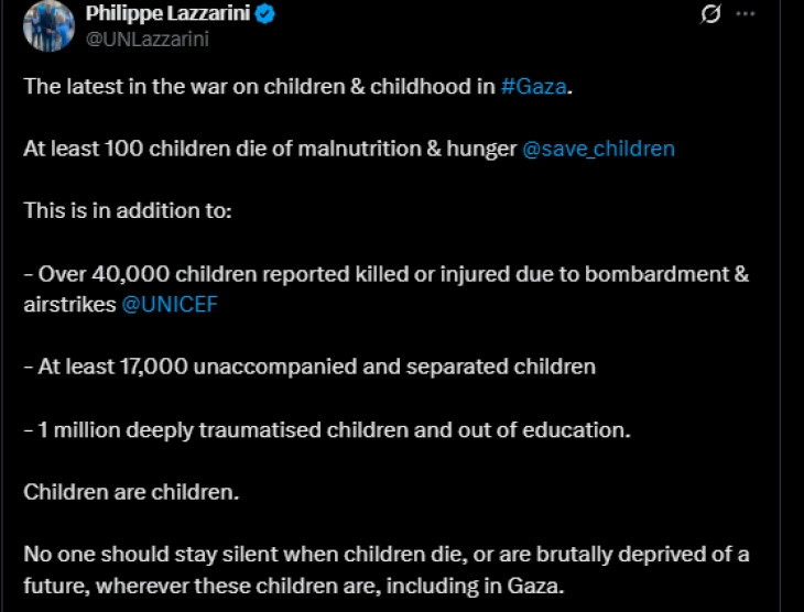 Lazarini: Më shumë se 40.000 fëmijë u vranë ose u plagosën në sulmet izraelite