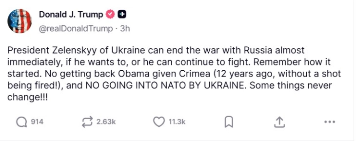 Trump: Zelensky could end war with Russia 'almost immediately'