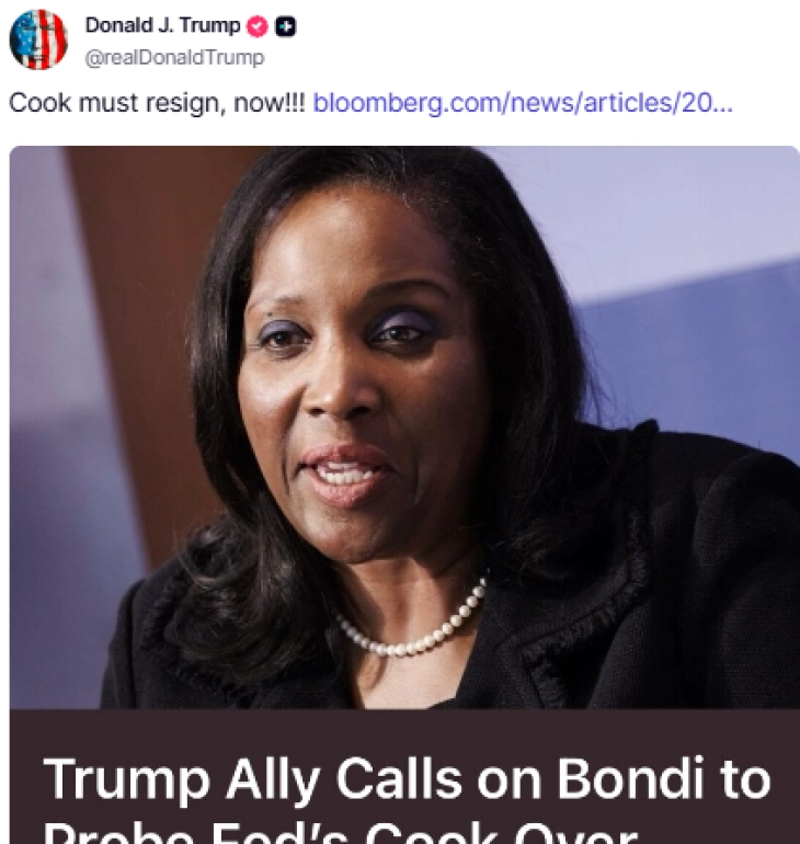 Tramp i bëri thirrje guvernatores së Rezervave federale, Lisa Kuk të japë dorëheqje