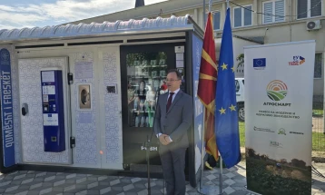 The country's first EU-funded milk vending machine installed in downtown Kichevo