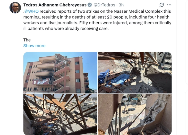 Директорот на СЗО го повика Израел да ги прекине нападите врз болниците во Газа