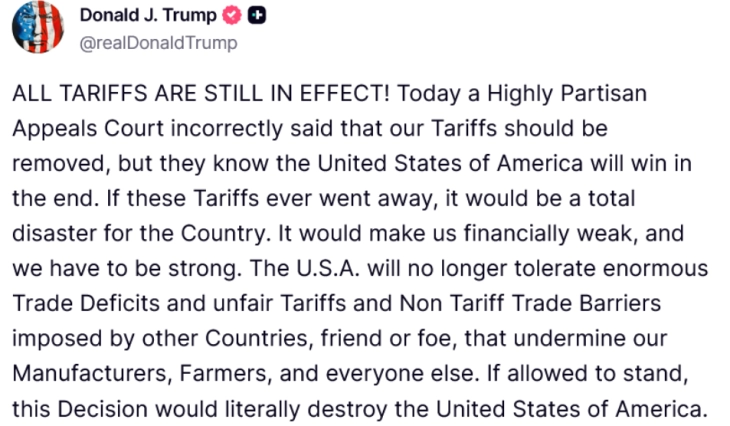 US appeals court finds Trump's sweeping tariffs unconstitutional