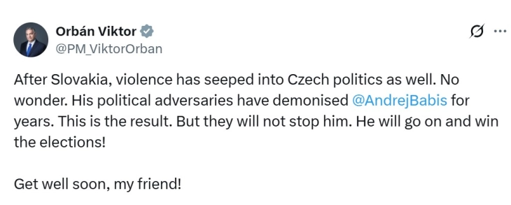 Орбан за нападот на Бабиш: Насилството се вовлече и во чешката политика