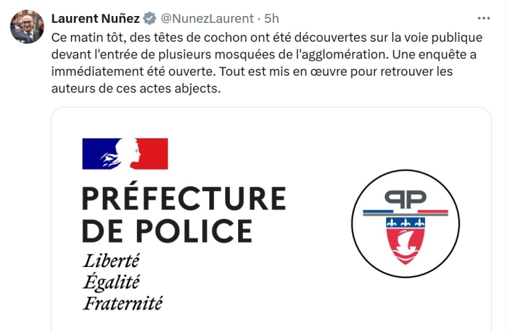 Pig heads left in front of mosques around Paris