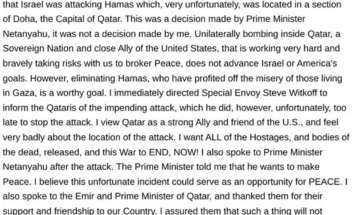 Трамп со критика за Нетанјаху: Бомбардирањето на нашиот сојузник не е во ничиј интерес