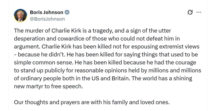 Борис Џонсон: Кирк беше убиен затоа што го зборуваше она што некогаш беше здрав разум