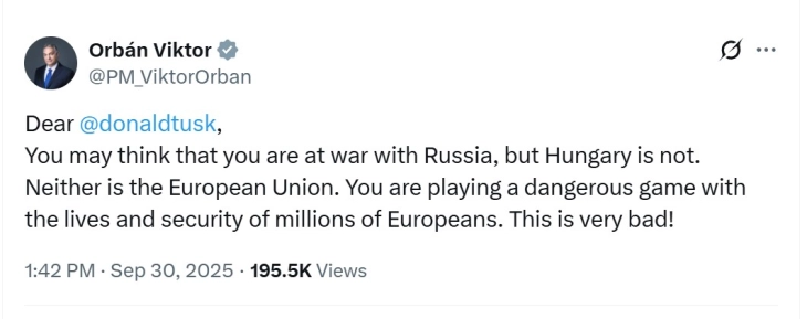 Орбан до Туск: Можеби мислите дека сте во војна со Русија, но Унгарија не е