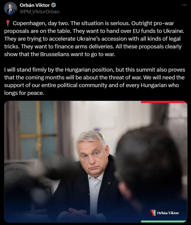 Орбан: Цврсто ќе стојам зад ставот на Унгарија за Украина