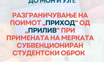 Националното студентско тело испрати барање до МОН и УЈП за разграничување на поимот „приход“ од „прилив“ при примената на мерката субвенциониран студентски оброк