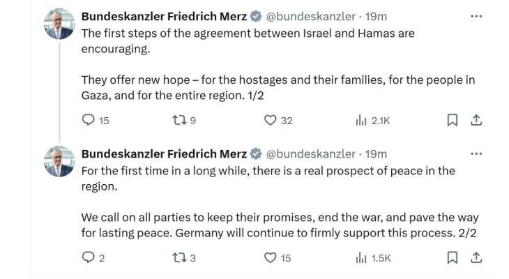 Европските лидери го поздравија договорот за Газа