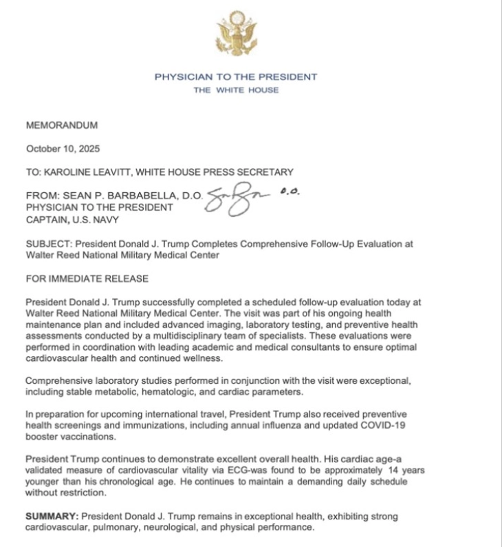 Trump receives new COVID-19 booster shot, his physician says he has heart of 65-year-old