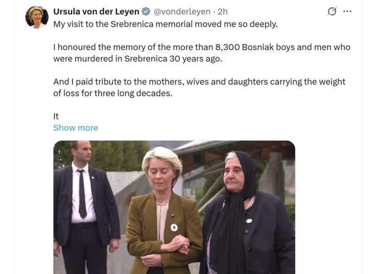 Ursula fon der Lajen në Potoçari: BE-ja do ta kujtojë përgjithmonë Srebrenicën