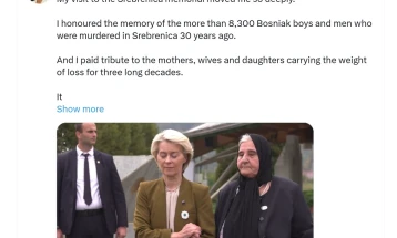 Ursula fon der Lajen në Potoçari: BE-ja do ta kujtojë përgjithmonë Srebrenicën