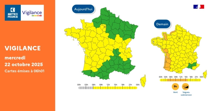 Седум департмани во Франција во портокалов степен на тревога поради невремето Бенжамен