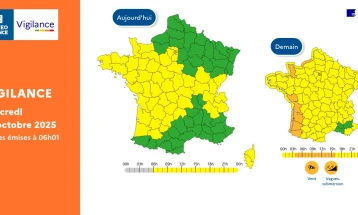 Седум департмани во Франција во портокалов степен на тревога поради невремето Бенжамен