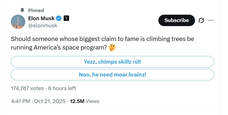 Маск и шефот на НАСА се расправаат околу тоа кој треба да ја води американската вселенска агенција