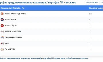 VMRO-DPMNE para fitores në 21 komuna, VLEN në 4, LSDM në 3, AKI në 1, ZNAM në 1, Unioni i Romëve në 1