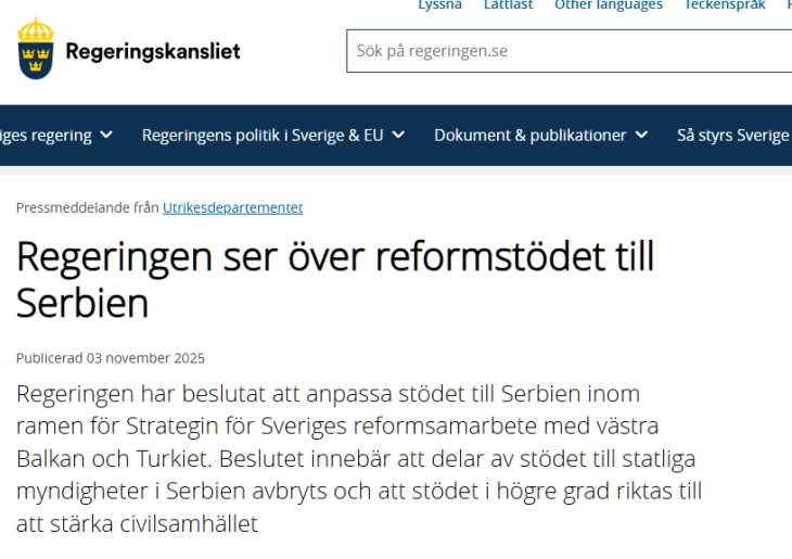 Шведска ја суспендира дел од помошта за Србија поради корупција