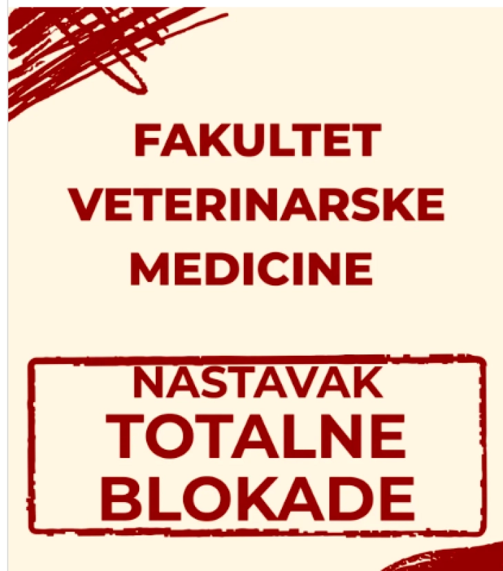 Факултетот за ветеринарна медицина во Белград почнува со целосна блокада