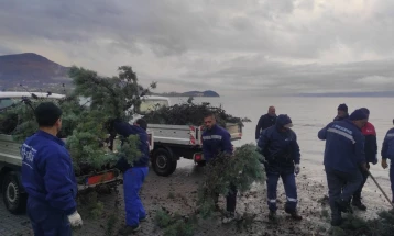 Екипи на јавните претпријатија интервенираат за справување со последиците од обемните врнежи и силниот ветар што го зафати Охридскиот регион