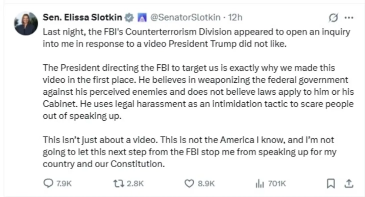 ФБИ ги повика на разговор демократските конгресмени кои ги повикаа војниците да не извршуваат „незаконски наредби“