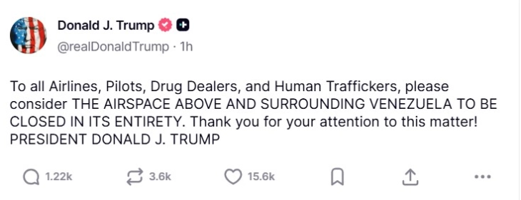 Tramp: Hapësira ajrore mbi dhe rreth Venezuelës do të mbyllet tërësisht